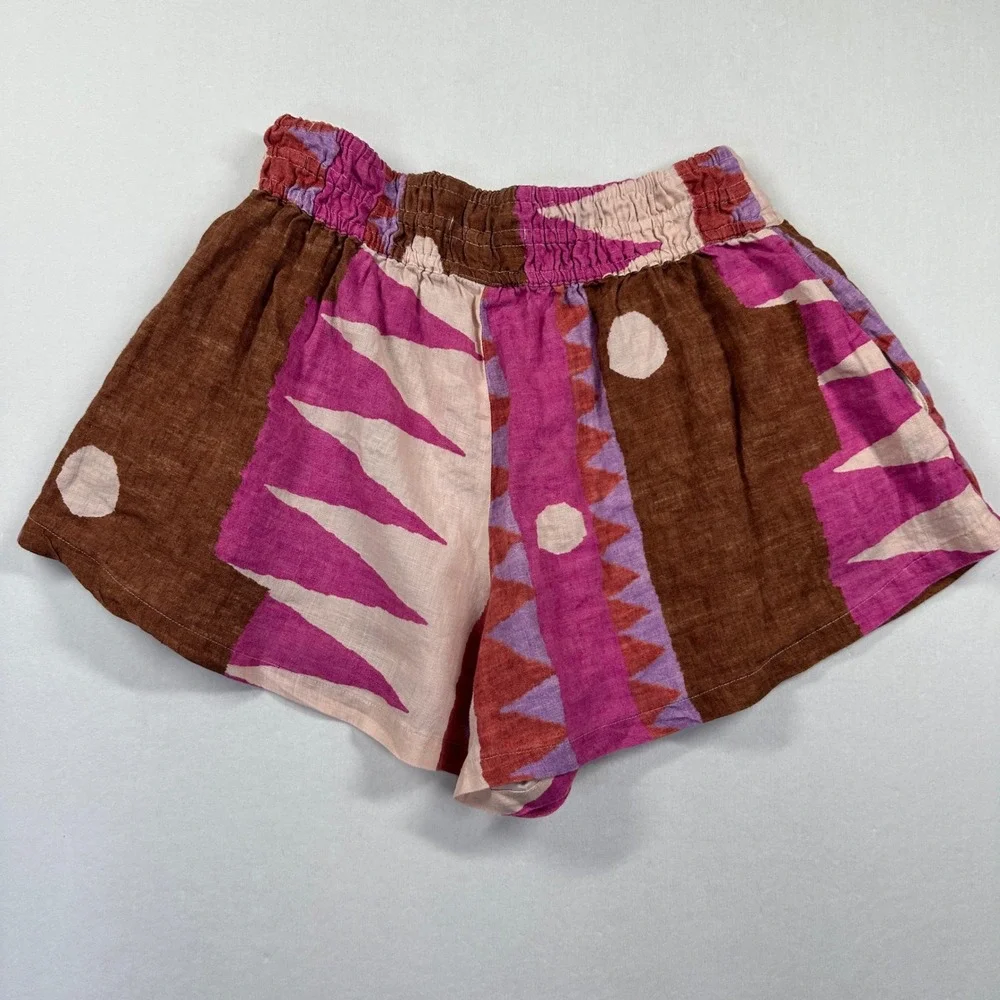 Anthropologie Somerset Shorts Womens M Pink Brown Linen Blend Geometric Print